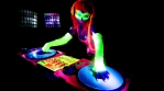 fantastic video of sexy cyber raver dancer babe filmed in fluorescent clothing under UV black light