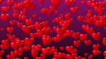 Valentines Day concept. Hearts lift up motion. Animated seamless loop. Purple background.