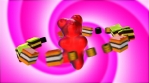 Seamless animation of dancing gummy bear and licorice candies