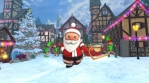 Cute Santa dancing salsa in a Christmas village. Seamless funny Christmas animation.