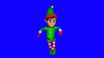 Cute elf dancing salsa isolated on blue screen. Seamless funny Christmas animation with chroma.