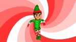 Cute elf dancing salsa with a spiral retro background. Seamless funny Christmas animation.