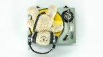 DJ Teddy Bear Spinning  on yellow