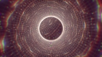 Space. Black hole with magic gray particles, waves and grid