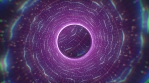 Space. Black hole with magic gray particles, blue waves and purple grid