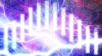 Abstract Sine Wave Bars and Lightningbolts on Purple Backdrop