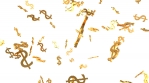 Shiny Golden Dollar Signs Falling Down in Slow Motion 3D Animation