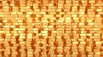 Abstract Shiny Golden Cube Metallic Reflection Moving Wall Rotates