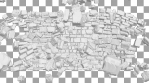 Wall explosion, destruction. 3D animation. Stonewall collapse.