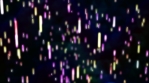 Neon Rain Falling Particles Glowing Rainbow Colors on Dark Backdrop