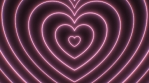 Beautiful Pink Heart Outline Shapes Neon Glowing Moving Fast Tunnel