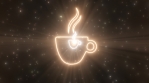 Hot Coffee Cup Shape Outline Drink Brown Particles Neon Lights Tunnel