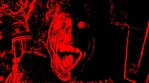 CRAZY SCARY CLOWN LAUGH THREATENING CLOSE UP SHOT  - HALLOWEEN SCEENS - BLACK AND RED