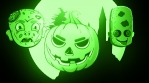 scary floating faces pumpkin something weird and a guy with lepra xD green ambient background