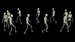 The skeletons run around. 3D running skeletons.