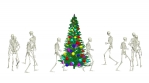 The skeletons are dancing with the Christmas tree. Christmas skeletons dance.