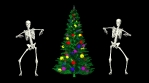 The skeletons are dancing with the Christmas tree. Christmas skeletons dance.