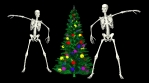 The skeletons are dancing with the Christmas tree. Christmas skeletons dance.