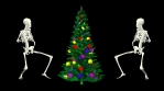 The skeletons are dancing with the Christmas tree. Christmas skeletons dance.