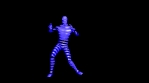 Dancing man from 3D layers. Futuristic fragmentary man.