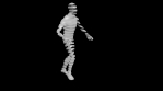 Dancing man from 3D layers. Futuristic fragmentary man.