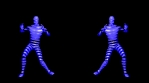 Dancing man from 3D layers. Futuristic fragmentary man.