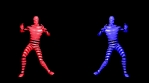 Dancing man from 3D layers. Futuristic fragmentary man.