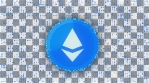 ETHEREUM COIN ETH ICON with particles on movement background glow alpha matte version 2