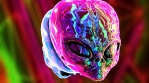 Seamless loopable animation of metal neon alien heads