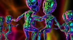 Seamless loopable animation of metal neon alien floating in space