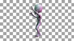 Seamless loopable animation of a terror alien dancing isolated with alpha channel.