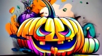 Cool Halloween painted pumpkins with glitch effect 09