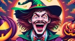 Cool colorful and Scary horror Halloween witches and wizards evil and happy laugh with zoom effect 6