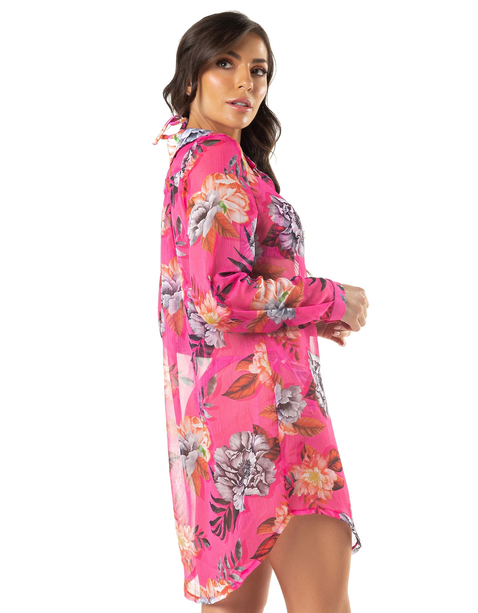 Vestem - Saida De Praia Chemise Classic Joana Floral Rosa - SP277E1087