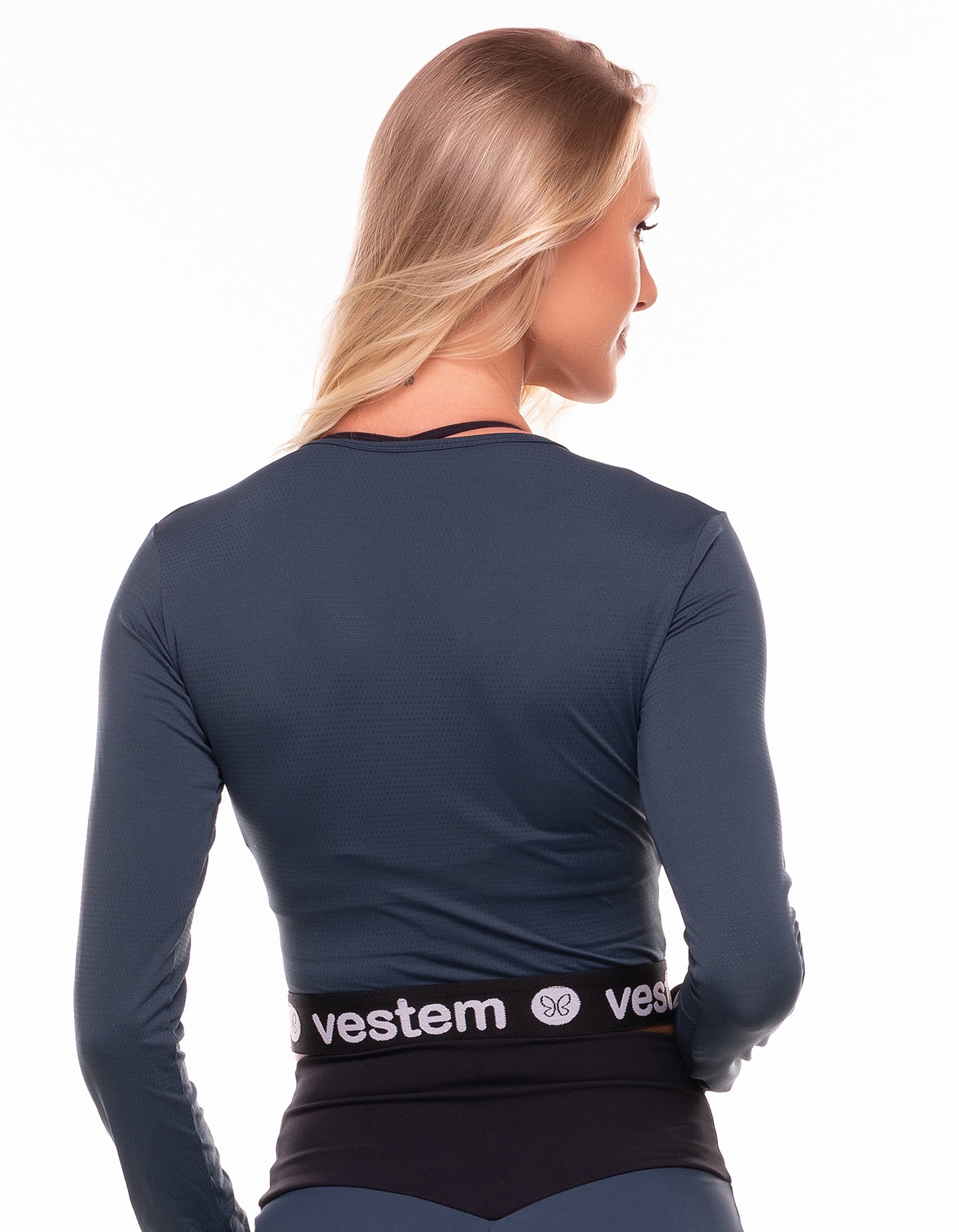 Vestem - Shark Blue Heart Long Sleeve Dry Fit Shirt - BML340.C0002