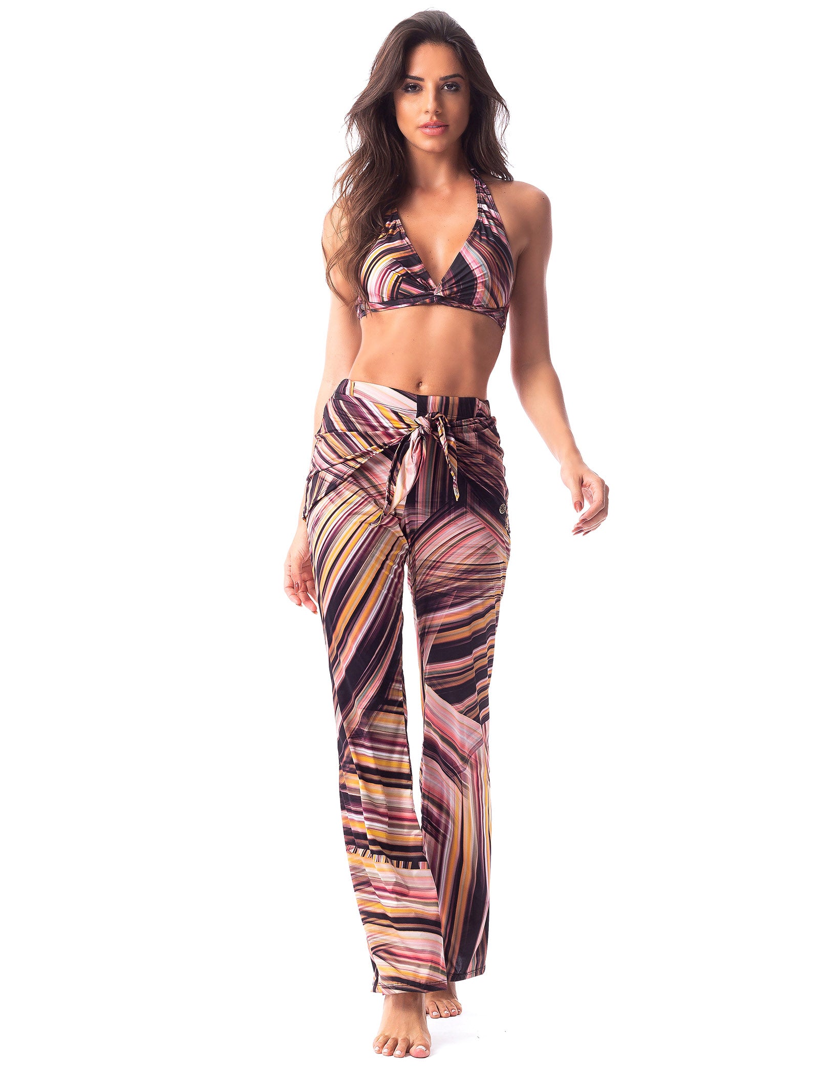 Vestem - Lorah Beach Cover-Up Pants Burgundy Stripe Multi - SP174001