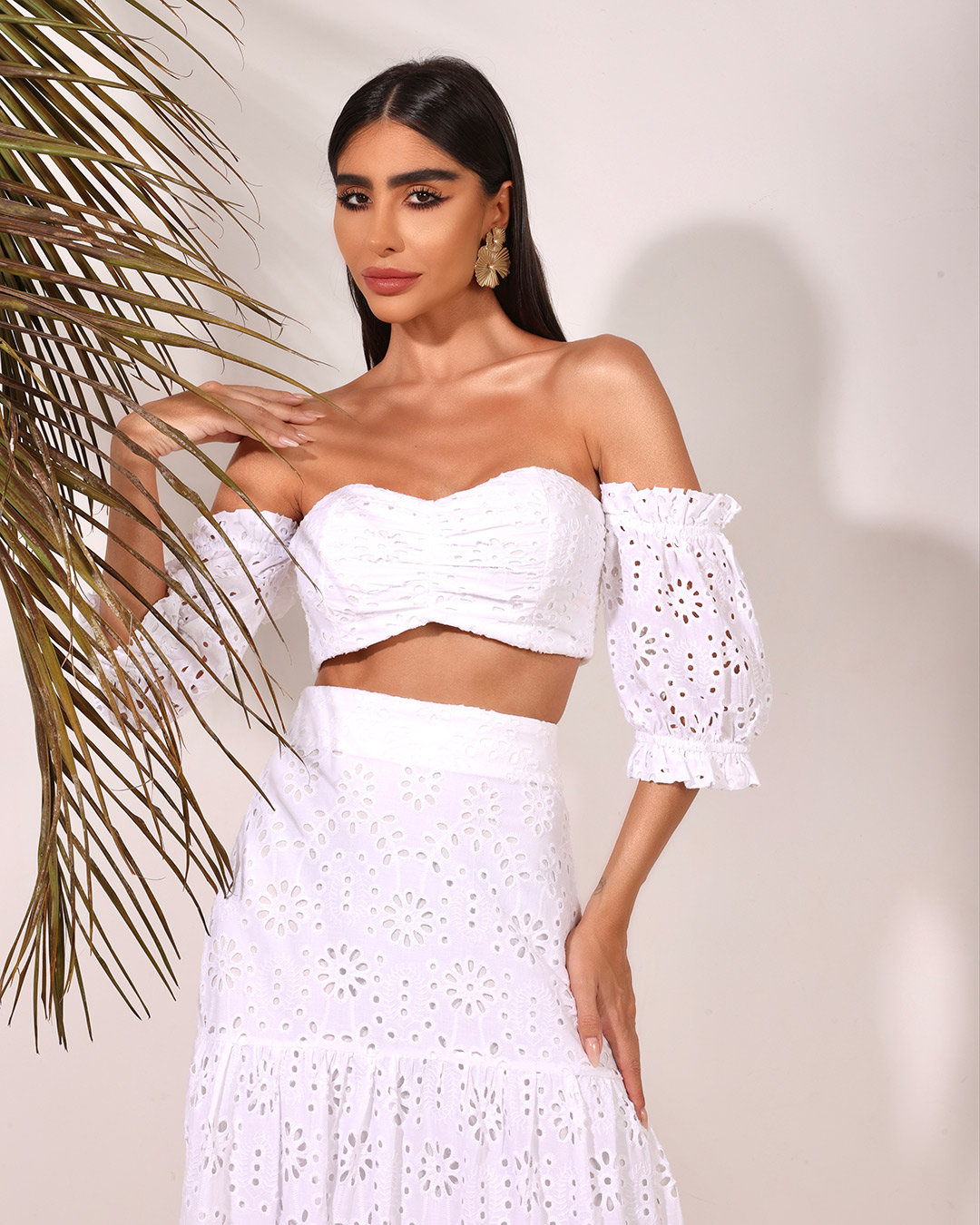 Dot Clothing - Conjunto Dot Clothing Saia Longa e Cropped Offwhite - 1757OFF