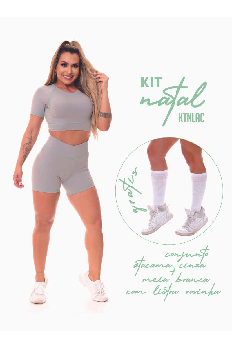 Garotafit - Atacama Gray Christmas Kit + White Socks with Pink Stripes - KTNLAC