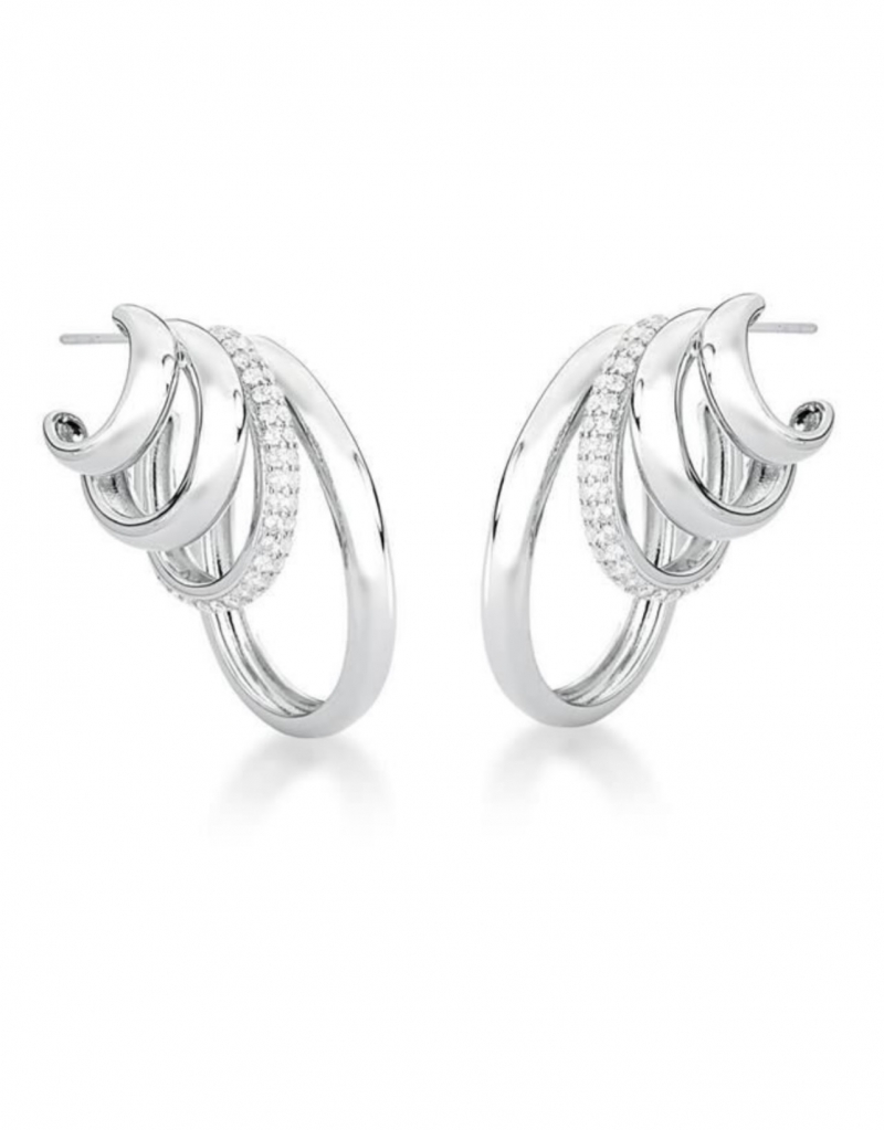 Mikabe - Earring Socks Four Round Ring Studded White Rhodium - MK1455