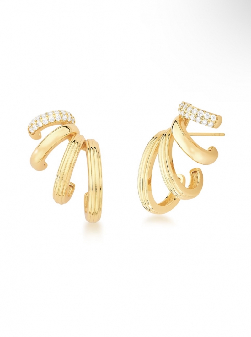 Mikabe - Gold Ribbed Quadruple Hoop Earring - MK1457