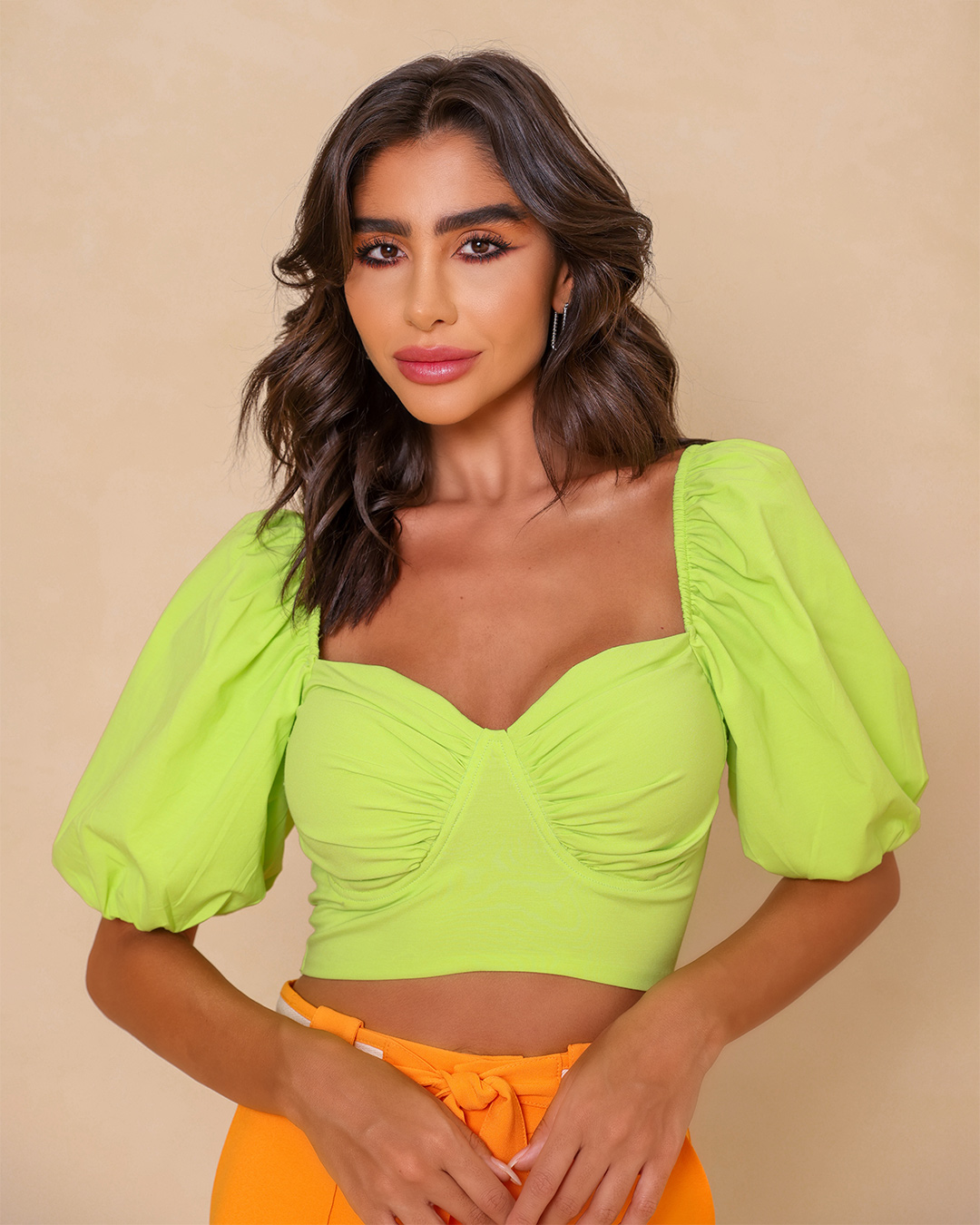 Dot Clothing - Cropped Dot Clothing Draped Neckline Lime Green - 1838VERDLIM