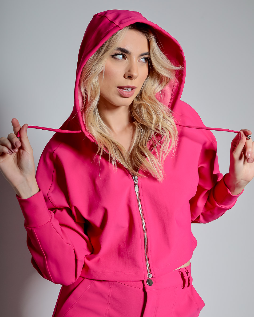 Miss Misses - Miss Misses Jacket With Hood and Zipper Pink - 19098234