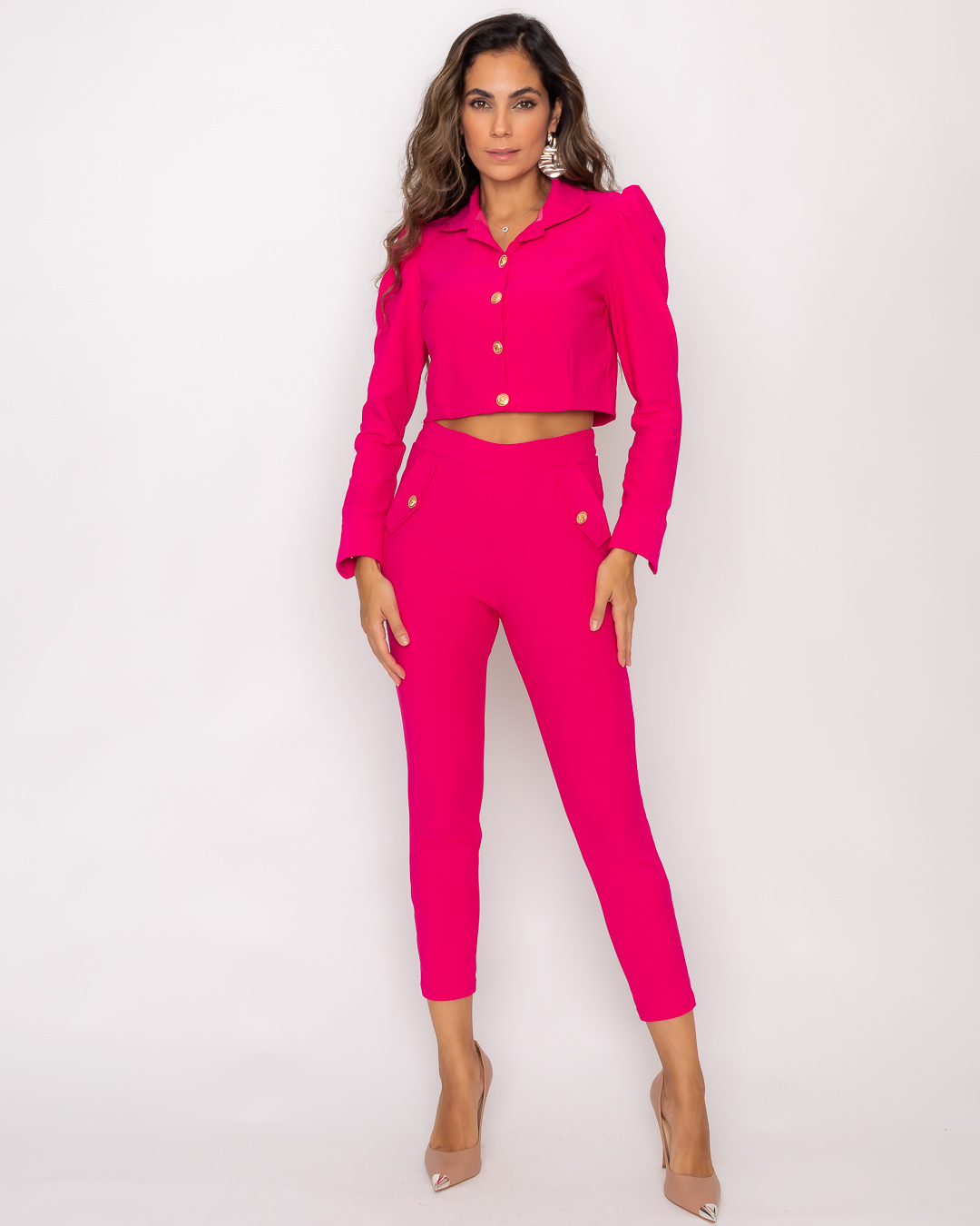 Miss Misses - Miss Misses Skinny Pants With Lapel and Pink Buttons - 19130054