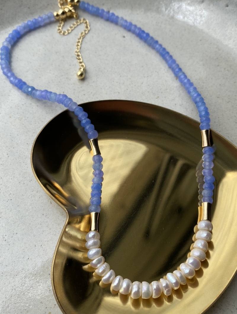 Mikabe - Necklace Pearl and Blue Jade - MK1461