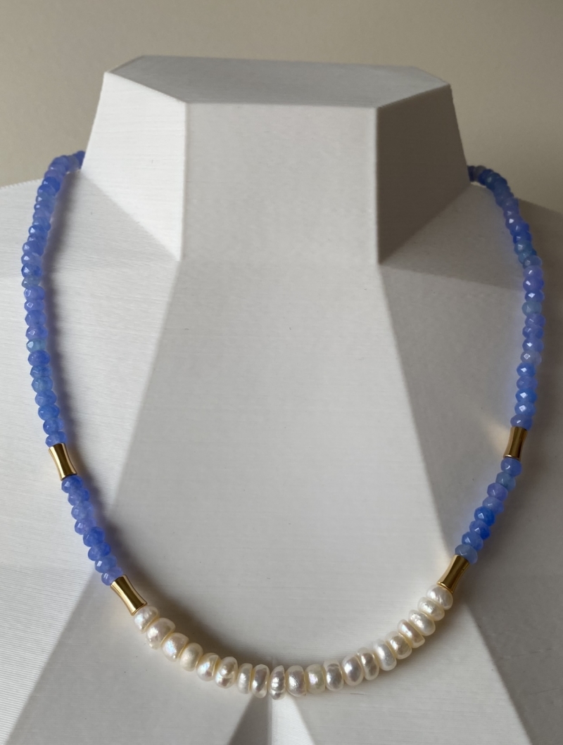 Mikabe - Necklace Pearl and Blue Jade - MK1461