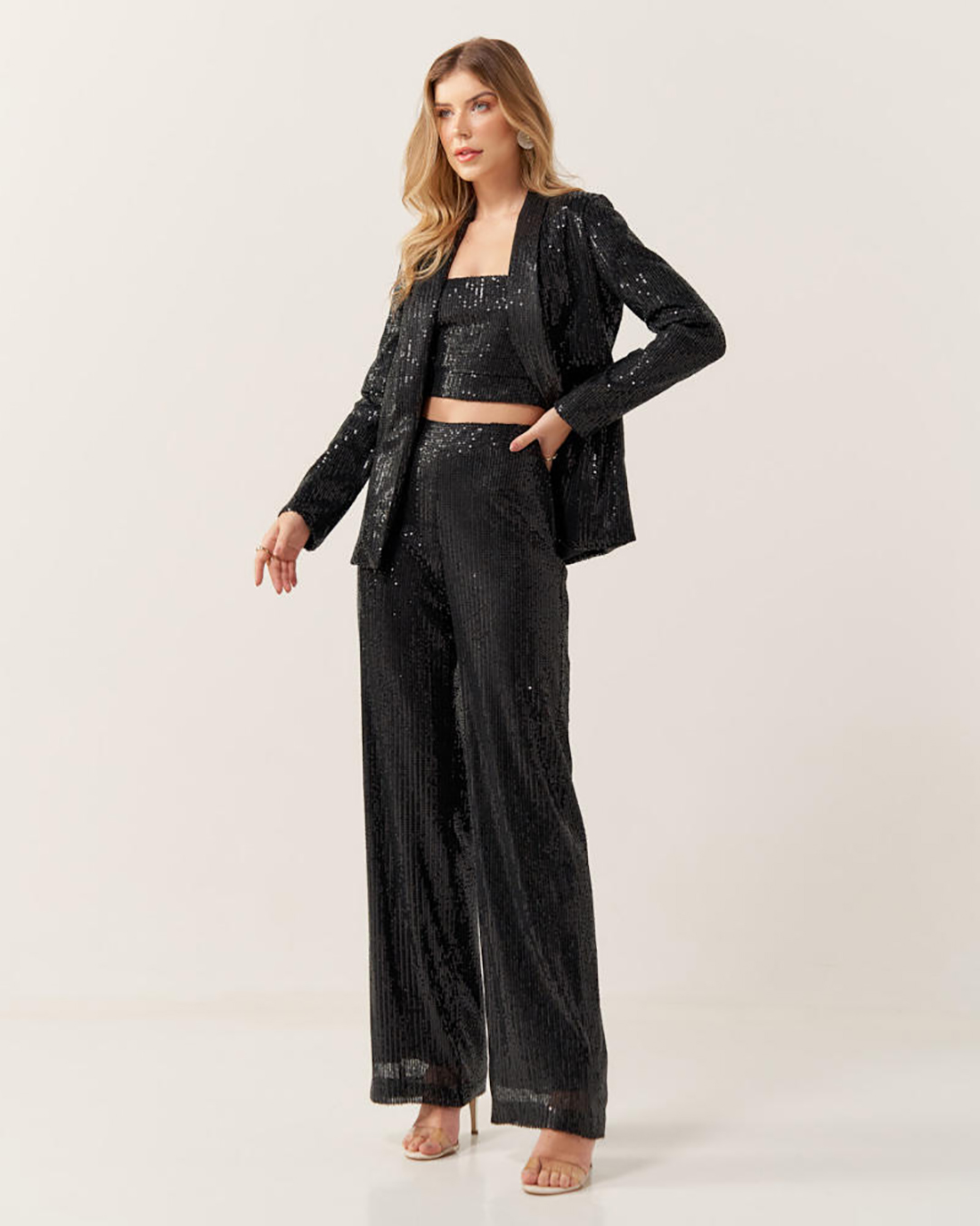 Innocence - Blazer Innocence Tuxedo Black Sequin - 11125PRETO