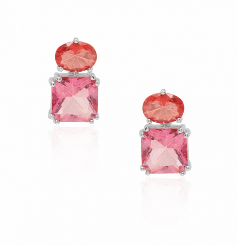 Mikabe - Earring Two Stones Pink and Red - MK1488