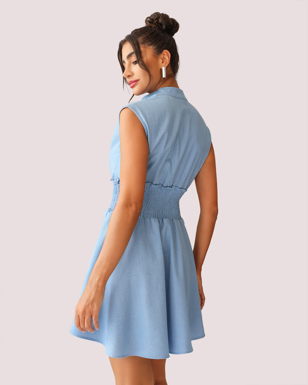 Dot Clothing - Vestido Dot Clothing Rodado em Linho Azul Claro - 1880AZCL