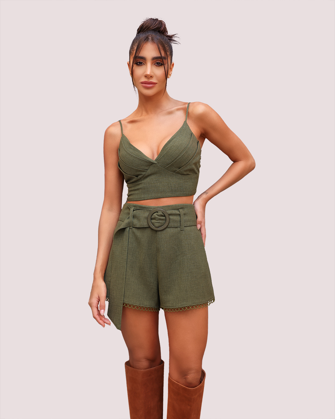 Dot Clothing - Conjunto Dot Clothing Shorts com Cinto Verde - 1888VERDE