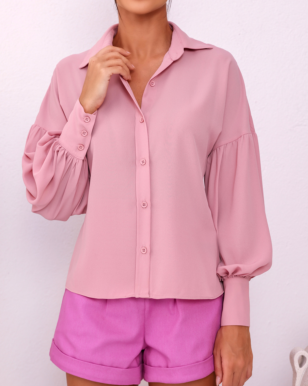 Dot Clothing - Camisa Dot Clothing Manga Longa Rosa - 1862ROSA